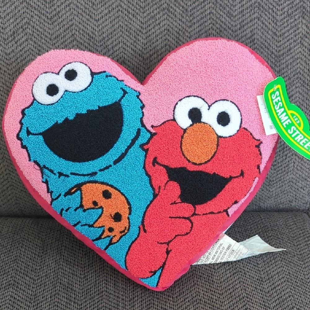 Sesame Street Heart Pillow Elmo Cookie Monster NWT